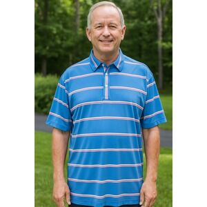 FJ‎ FootJoy XL Golf Polo Shirt Blue Striped Windermere Logo Mens